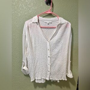 Jane and Delancey Cream Textured Button-Down Shirt